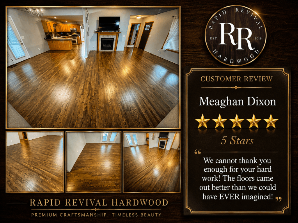 At Rapid Revival Hardwood, We Pride Ourselves On Delivering Phenomenal Hardwood Floor Refinishing Options In Waynesville, Mo. Our Dustless Refinishing Process Is Designed To Restore The Beauty Of Your Hardwood Floors Efficiently And Effectively, Providing You With Stunning, Long-Lasting Results Without The Mess.
