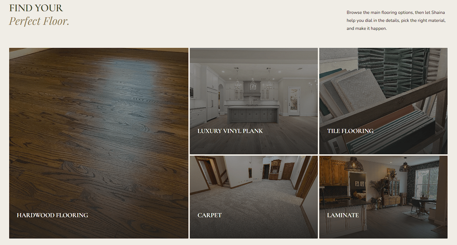 Farmhouse Flooring Website Screenshot Showing Flooring Options And Design Layout
